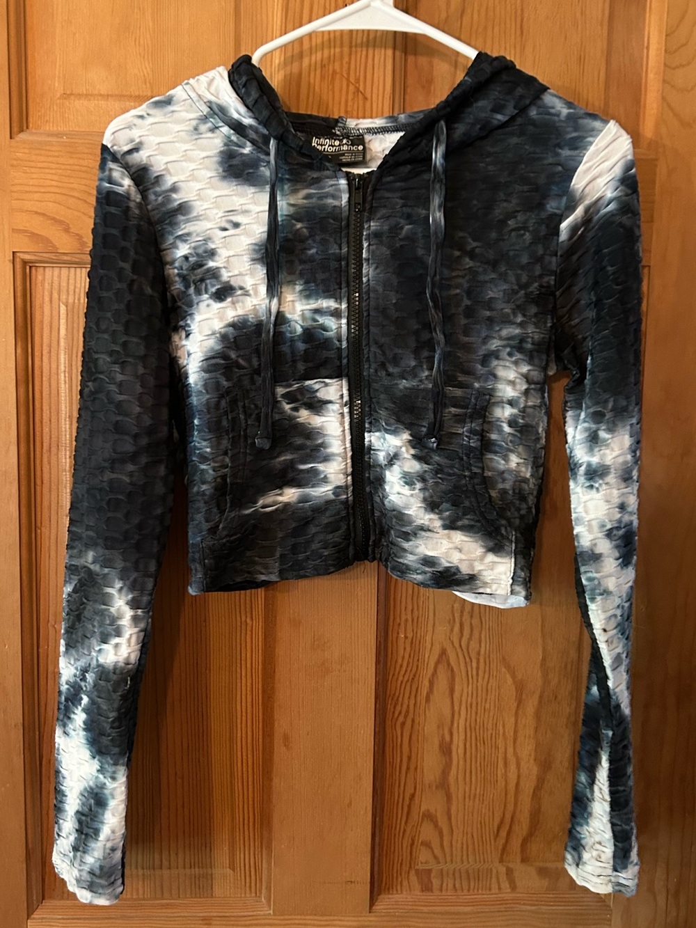 Tie-Dye Cropped Zip Hoodie - Black & White